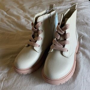 Cream Ankle Boots with Pink Laces